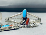 Impressive Vintage Native American Navajo Morenci Turquoise Coral Sterling Silver Slave Bracelet-Nativo Arts