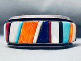 One Of The Best 7 Inch Wrist Vintage Native American Navajo Inlay Sterling Silver Bracelet