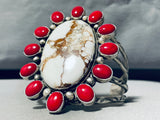 Colossal Native American Navajo Wildhorse Agate Coral Sterling Silver Bracelet Cuff-Nativo Arts