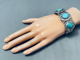 Heavy Vintage Native American Navajo Easter Blue Turquoise Sterling Silver Bracelet-Nativo Arts