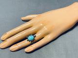 Adorable Vintage Native American Navajo Blue Gem Turquoise Sterling Silver Turtle Ring-Nativo Arts
