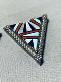 Tremendous Vintage Native American Zuni Blue Gem Turquoise Sterling Silver Collar Tips-Nativo Arts