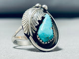 Gorgeous Vintage Native American Navajo Pilot Mountain Turquoise Sterling Silver Ring-Nativo Arts