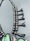Gorgeous Vintage Native American Navajo Green Turquoise Sterling Silver Squash Blossom Necklace-Nativo Arts