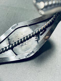 Bold Vintage Signed Native American Navajo White Buffalo Sterling Silver Bracelet-Nativo Arts