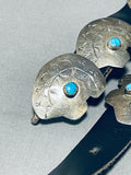 Signed Vintage Native American Navajo Bear Turquoise Sterling Silver Concho Belt-Nativo Arts
