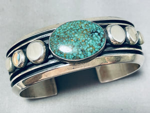 Rare Green #8 Turquoise Vintage Native American Navajo Sterling Silver Button Bracelet-Nativo Arts