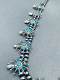 Exquisite Vintage Native American Zuni Needle Turquoise Sterling Silver Squash Blossom Necklace-Nativo Arts