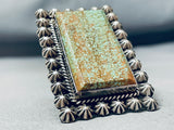 Massive Vintage San Felipe Green Turquoise Sterling Silver Button Ring