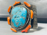 147 Grams Native American Navajo Turquoise Satellite Coral Sterling Silver Bracelet-Nativo Arts