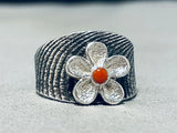 Fantastic Native American Navajo Coral Sterling Silver Ring Signed Darryl Dean Begay-Nativo Arts