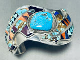 Dan Clark 6.5 Inch Wrist Native American Navajo Inlay Sterling Silver Bracelet-Nativo Arts