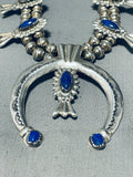 Gorgy!! Vintage Native American Navajo Lapis Sterling Silver Squash Blossom Necklace-Nativo Arts