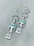 Lovely Vintage Native American Navajo Turquoise Chip Inlay Sterling Silver Waterbird Earrings-Nativo Arts