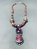 Dynamic Vintage Native American Navajo Purple Spiny Oyster Sterling Silver Necklace Signed-Nativo Arts