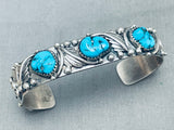 Exquisite Vintage Native American Navajo 3 Morenci Turquoise Sterling Silver Bracelet-Nativo Arts