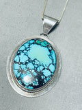 Brilliant Vintage Native American Navajo Signed Spiderweb Turquoise Sterling Silver Necklace-Nativo Arts