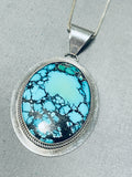 Brilliant Vintage Native American Navajo Signed Spiderweb Turquoise Sterling Silver Necklace-Nativo Arts