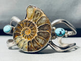 Fossilized Nautilus Rare Vintage Native American Navajo Turquoise Sterling Silver Bracelet-Nativo Arts