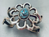 Superior Vintage Native American Navajo Domed Bisbee Turquoise Sterling Silver Bracelet Old-Nativo Arts