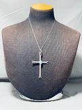 Elegant Native American Navajo Royston Turquoise Sterling Silver Cross Necklace-Nativo Arts