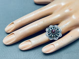 Hand Repoussed Vintage Native American Navajo Concho Purple Shell Sterlign Silver Ring-Nativo Arts