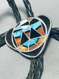 Rare Older Vintage Native American Zuni Turquoise Mask Sterling Silver Bolo Tie-Nativo Arts