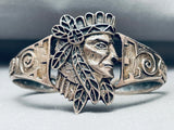 Highly Detailed Vintage Native American Navajo Chief Sterling Silver Flank Bracelet-Nativo Arts