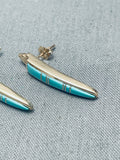 Important Vernon Haskie Vintage Native American Navajo 14k Gold Turquoise Earrings-Nativo Arts