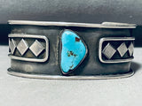 Diamond Silver Work Vintage Native American Navajo Turquoise Sterling Bracelet Cuff Old-Nativo Arts