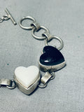 Signed Vintage Native American Navajo Heart Sterling Silver Link Bracelet-Nativo Arts