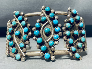 One Of The Best Vintage Native American Zuni Turquoise Sterling Silver Flower Bracelet-Nativo Arts