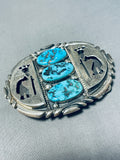 Hand Carved Vintage Native American Navajo Turquoise Sterling Silver Buckle Heavy-Nativo Arts