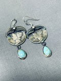 Unique Native American Navajo Silver 1944 Dimes Blue Gem Turquoise Sterling Silver Earrings-Nativo Arts