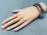 Detailed Vintage Native American Navajo Bead Inlay Sterling Silver Bracelet-Nativo Arts