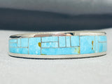 Signed 6.5 Inch Wrist Vintage Native American Navajo Turquoise Sterling Silver Bracelet-Nativo Arts