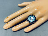 Traditional Vintage Native American Zuni Blue Gem Turquoise Coral Sterling Silver Sunface Ring-Nativo Arts