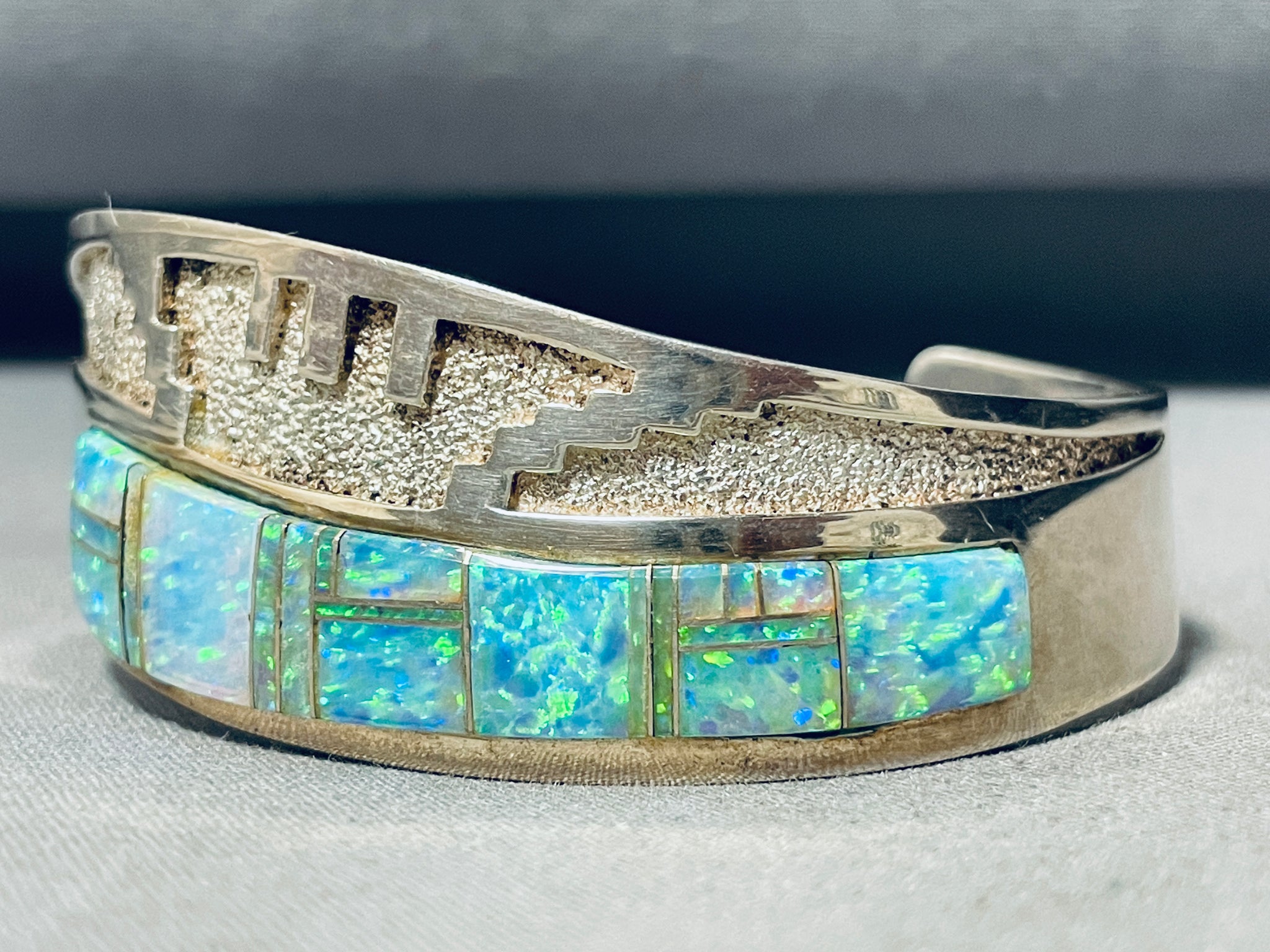 Native American Nel J hotsell Sterling Silver and Opal Cuff Bracelet