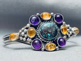 Rare Bisbee Turquoise Vintage Native American Navajo Sterling Silver Amethyst Bracelet-Nativo Arts