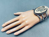 Completely Hand Carved Vintage Native American Navajo Sterling Silver Bracelet Cuff