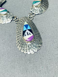 Jim Mason Vintage Native American Navajo Turquoise Inlay Sterling Silver Necklace-Nativo Arts