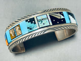 7 Inch Wrist Native American Navajo Inlay Turquoise Jet Lapis Cosmic Sterling Silver Bracelet-Nativo Arts