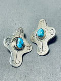 Dropdead Gorgeous Vintage Native American Navajo Turquoise Cross Sterling Silver Earrings-Nativo Arts