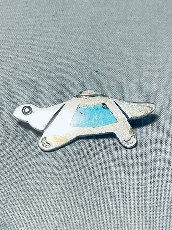Marvelous Vintage Native American Hopi Turquoise Sterling Silver Turtle Pin-Nativo Arts