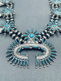 Exquisite Vintage Native American Zuni Needle Turquoise Sterling Silver Squash Blossom Necklace-Nativo Arts