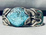 Fantastic!! Vintage Native American Navajo Turquoise Bird Inlay Sterling Silver Bracelet Old-Nativo Arts
