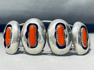 Spectacular Native American Navajo Coral Sterling Silver Shadowbox Bracelet-Nativo Arts