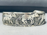 Ornamental Vintage Native American Navajo Sterling Silver Horses Bracelet Signed-Nativo Arts