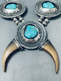 347 Grams Vintage Native American Navajo Turquoise Sterling Silver Squash Blossom Necklace-Nativo Arts