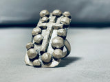 Glorious Native American Navajo Signed Sterling Silver Cross Gigantic Ring-Nativo Arts